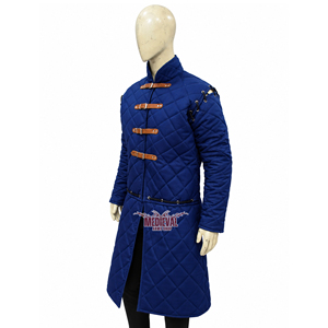 Gambesón Medieval Azul Acolchado de Algodón, Chaqueta Larga Hecha a Mano con Acolchado Alto, Estilo Armadura de Caballero Devil May Cry, Pantalones Cortos, Disfraz de Halloween - Product Image 5