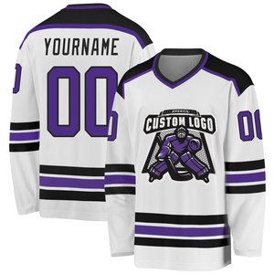 Custom Ice Hockey Jersey Sublimated Team Uniform White Purple Black Long Sleeve Hockey Shirt With Personalized Logo & Number - Product Image 2