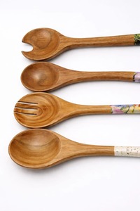 Nouvel ensemble de 5 cuillères en bois écologiques avec manche imprimé, taille 10 pouces, compatibles lave-vaisselle, ustensiles pour salade, cuisine et maison - Product Image 3