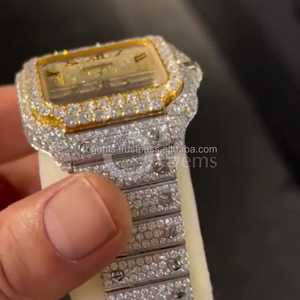 นาฬิกาเพชรโมอิสหรูหราของผู้ชายแบบปรับแต่งได้ปฏิทินอาหรับคริสตัลไรน์สโตนโลโก้สแตนเลสสายรัดควอทซ์อัตโนมัติ - Product Image 5