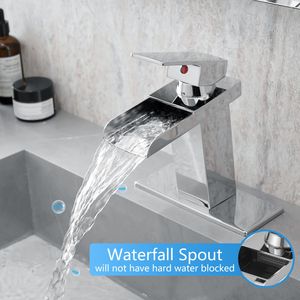 Rubinetto per lavabo bagno a cascata cromato a 1 e 3 fori con piastra di montaggio e design a maniglia singola - Product Image 2
