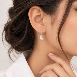 Pendientes de Aro con Moissanita de Corte Brillante Redondo, Plata de Ley 925, Engaste Pavé, Joyería para Propuesta, Regalo - Product Image 4