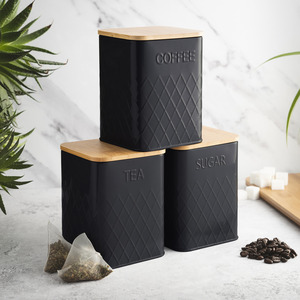 3-Piece Matte Black Tea Coffee Sugar Storage <b>Canister</b> <b>Set</b> with Wooden Lids Airtight Kitchen Storage Jars – Tea, Coffee & Sugar S - Product Image 2