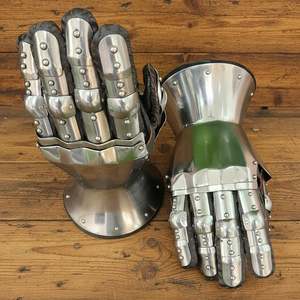 Gants de protection médiévaux en acier inoxydable, style antique, plaqués argent poli, pour reconstitution historique - Product Image 6