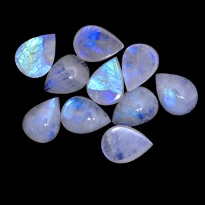 Pierre de lune blanche 12x16mm, cabochon en forme de poire, naturelle, chatoyante, bleuâtre, arc-en-ciel, pierre semi-précieuse, pierre précieuse non montée pour bijoux - Product Image 1