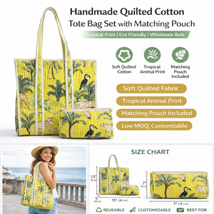 Conjunto de Bolsos Tote Acolchados Hechos a Mano con Textiles Rajastaníes, Estilo Bohemio, con Estampado de Animales Tropicales, Ecológicos, para Verano, Otoño e Invierno - Product Image 1