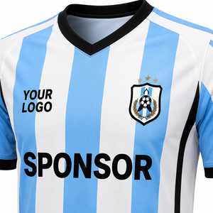 Camiseta de Fútbol Personalizada con Rayas Azules y Blancas, Unisex, Cuello Redondo, Sin Mangas, Absorbe la Humedad, Transpirable, Protección UV, Sublimada, Corte Holgado - Product Image 3