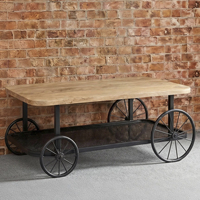 Table basse industrielle moderne avec base en métal, plateau en bois de manguier massif, finition noire et naturelle, pour la maison, l'hôtel, l'hôtellerie