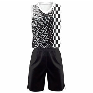 Conjunto de Camiseta de Baloncesto para Hombre, Sin Mangas, Cuello en V, Estampado Geométrico Sublimado, Negro y Blanco, Transpirable, Corte Regular, Ropa Deportiva para Adultos - Product Image 1