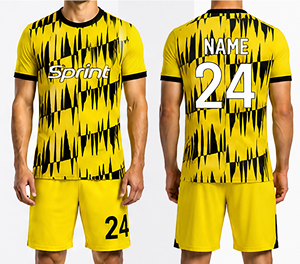 Conjunto de Camiseta de Fútbol Geométrica Amarilla y Negra Sprint para Hombre, Manga Corta, Transpirable, de Poliéster, Personalizable - Product Image 1