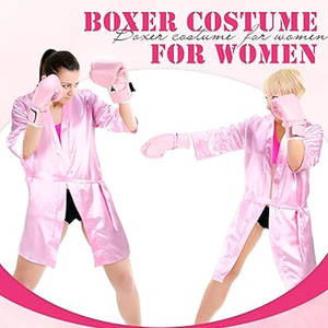 Conjunto de 2 piezas de disfraz de boxeo para Halloween, con diseño de concienciación sobre el cáncer de mama, talla XL, bata de boxeo y guantes de satén rosa para adultos, conjunto de boxeadora para mujer - Product Image 6