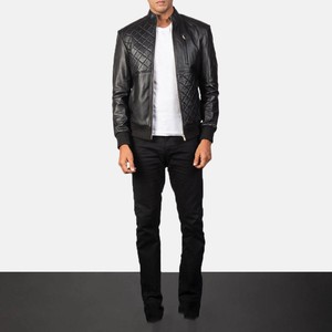 Veste en cuir noir personnalisée avec détails matelassés sur la poitrine et le côté inférieur, marque de vêtements d'extérieur modernes, vente en gros, étiquette privée - Product Image 2