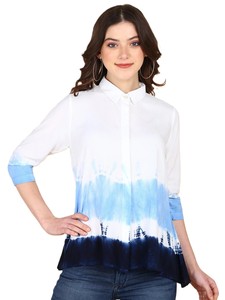 Camisa Maaesa para Mujer, de Rayón, Hecha a Mano, con Cuello Abotonado y Tinte Tie-Dye, Manga 3/4, Corte Regular, Casual, para Primavera/Verano - Product Image 1