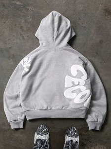 Sudadera con capucha unisex informal de hip hop con cremallera y estampado, de forro polar de algodón de 280 g, holgada, con forro satinado, estilo streetwear para otoño. - Product Image 4