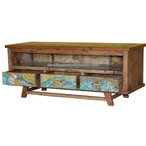 Meuble TV en bois de bateau recyclé, 3 tiroirs, style classique chinois, bois massif, design durable pour support TV - Product Image 4