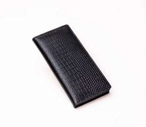 Portefeuille long noir en cuir véritable fait main de haute qualité, motif croco, avec poches pour cartes de crédit, pour hommes, vente en gros - Product Image 4