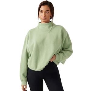 Sudadera Oversize de Cuello Alto para Mujer, Color Liso, Hombros Caídos, Manga Larga, Tejido de Algodón y Fibra de Bambú, Ideal para Otoño - Product Image 1