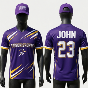 T-shirt de travail pour homme, 180 GSM, polyester premium, anti-humidité, design à panneaux violet et jaune, impression par sublimation, logo personnalisé - Product Image 1