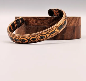 Copper Vintage Mokume Gane Patterned Textured Surface Open Cuff Bangle Bracelet Carved Antique Concentric Oval Ring Motif - Product Image 6