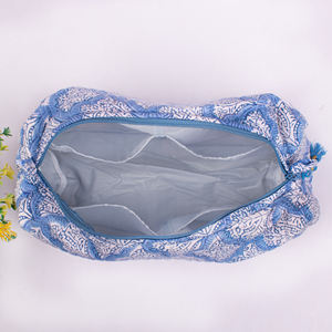 Bolsa de Maquillaje Multiusos Grande, Acolchada, de Algodón Sostenible, Estampada a Mano, con Cierre, Portátil, para Viajes - Product Image 5