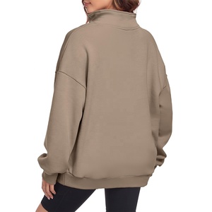 Automne femmes léger demi-fermeture éclair coton pull culture sweat col haut à manches longues respirant vêtement teint Logo personnalisé - Product Image 5