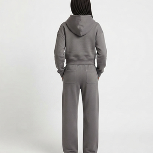 Conjuntos Deportivos con Capucha para Mujer, Sudadera Corta con Cremallera Personalizada y Pantalones Deportivos Anchos, Fabricante de Conjuntos Deportivos - Product Image 5