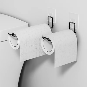 Portarrollos de Papel Higiénico Moderno, Minimalista y Ecológico, Autoadhesivo, Sin Necesidad de Perforación, Diseño de Metal Negro para Montar en la Pared del Baño - Product Image 6