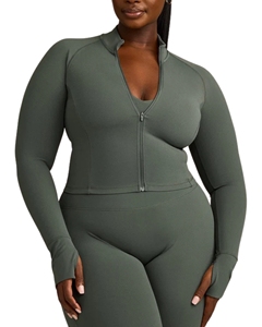 เสื้อแจ็คเก็ตโยคะผู้หญิงแบบซิปเต็มตัว น้ำหนักเบา ระบายอากาศได้ดี ทรงครอปท็อป มีรูสำหรับนิ้วโป้ง คอตั้ง ทรงเข้ารูป เหมาะสำหรับวิ่งและออกกำลังกายในยิม - Product Image 1