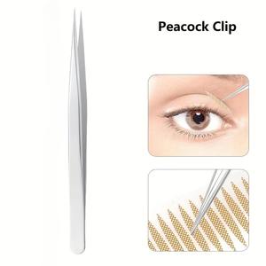 Pinzas de Precisión para Pestañas y Cejas de Acero Inoxidable Plateado, Herramienta de Maquillaje con Diseño Curvo Antiestático y Agarre Recto para Pestañas - Product Image 1
