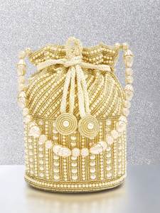 Bolso Potli de Algodón Hecho a Mano con Cuentas, Bordado de Seda, Lujoso Bolso de Hombro para Novia, con Cadena, para Boda, Fiesta, o Evento Nocturno - Product Image 2