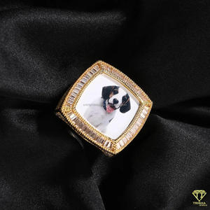 Moissanite Diamond Custom Photo Ring Personalized Picture Signet Ring Iced Out <b>Memorial</b> Portrait Ring Hip Hop Gold ring - Product Image 3