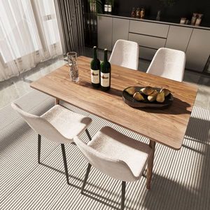 47\" Modern Minimalist MDF Dining Table Walnut Color Metal Legs 4 Beige Dining Chairs Small Sized Desktop Set Dining Room - Product Image 1