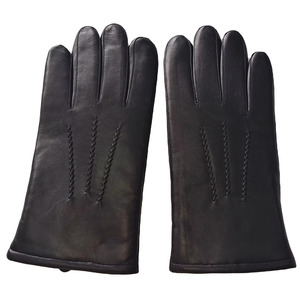 Black Leather Winter <b>Gloves</b> Wrist Length Thermal Unlined Plain Style Daily Use - Product Image 2