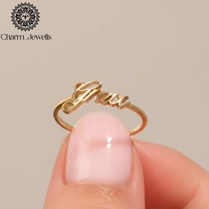 Charm_Jewells Gold Plated <b>Letter</b> Ring Minimalist Style Everyday Wear Unisex Jewelry - Product Image 4