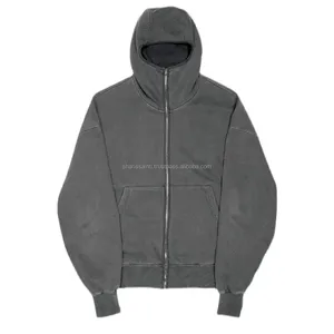 wholesale hoodies in all colors french terry essentials masked drop shoulder hoodie zipper designer wash plus size men's hoodie