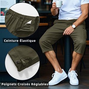 Pantalones Cortos Cargo Verde Oliva para Hombre, Cintura Elástica, Múltiples Bolsillos, Casuales, de Lona, Transpirables, de Secado Rápido, Corte Medio, 220g - Product Image 3