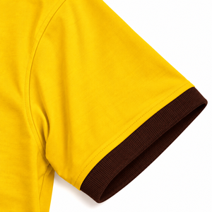 Iota-Phi-Theta Mens Yellow T Shirt Brown Trim Crew Neck Short Sleeve Greek Letter Embroidered Tee Casual Fraternity Apparel Top - Product Image 5