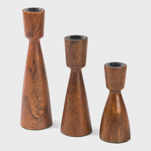 Classic Wooden Candlestick Holder Tapered Shape Natural Finish Home Decoration Set of Three Lighting <b>Candle</b> <b>Taper</b> On Sale - Product Image 1