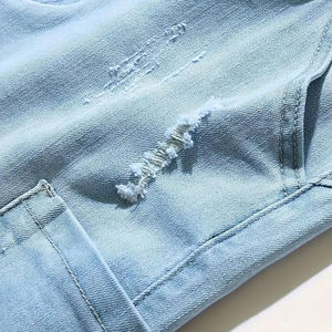 Pantalones Cortos de Lona de Alta Calidad, Vaqueros Azules de Cintura Alta a la Moda, Pantalones Casuales con Cintura Elástica y Cordón Ajustable para Hombre, 180g, Tejido de Secado Rápido - Product Image 6