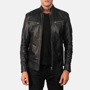 High Quality Cow Skin Leather Jacket for <b>Men</b> Soft Touch Slim Fit Casual Outerwear Stand Collar Front Logo OEM Manufacturer - Product Image 3