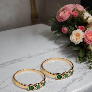 Handmade 14K Gold Plated <b>Emerald</b> Inlay Anchor Design Engagement <b>Ring</b> with Channel Setting Ethnic Style Certified Unisex - Product Image 2