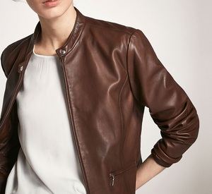 Stylish <b>Women's</b> Genuine Top Skin Leather <b>Jacket</b> Biker Style Slim Fit Breathable Woven Zippered Pockets <b>Women's</b> Leather <b>Jackets</b> - Product Image 3