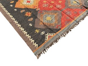 Tapis Kilim Moderne Écologique Fait Main à Motif Abstrait en Laine Rectangulaire pour Salon Antidérapant à Poils Moyens en Latex - Product Image 3