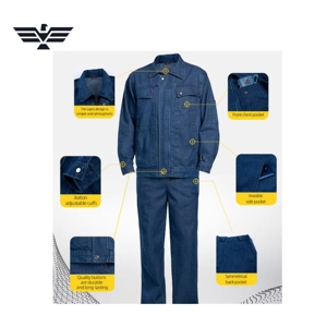 Conjunto de Overol de Trabajo Personalizado Unisex de Algodón y Mezclilla, Cómodo, con Serigrafía, Chaqueta y Pantalones Resistentes para Mecánicos Industriales - Product Image 5