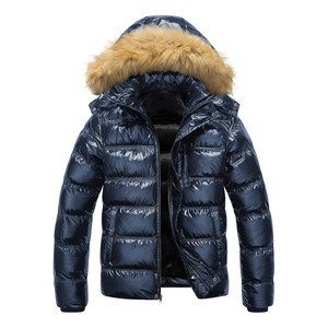 High Quality <b>Men's</b> <b>Navy</b> Hooded Puffer <b>Jacket</b> Windproof Zipper Closure Casual Winter Solid Color Polyester Shell Regular Fit - Product Image 6