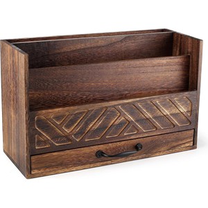 Walnut Wood <b>Desk</b> Organizer with Phone Stand | Handcrafted <b>Office</b> Storage - Product Image 3