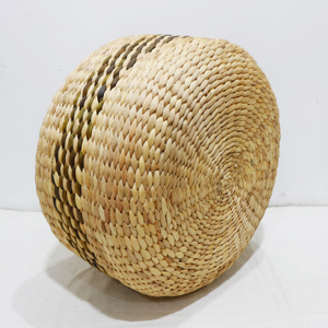 Handcrafted <b>Round</b> Plant Fiber <b>Pouf</b> Bohemian Style Circular Design Living Room Decor - Product Image 2
