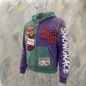 เสื้อฮู้ดซิป Snowgrace ผ้าเฟรนช์เทอร์รี่ ดีไซน์แบบ Patchwork สไตล์ Unisex สำหรับใส่ในฤดูใบไม้ร่วง - Product Image 2