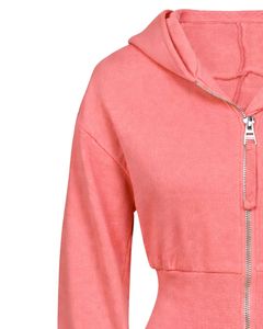 Sudadera con capucha corta rosa coral para mujer, ajustada, de manga larga, estilo casual urbano, de algodón y forro polar, con logotipo personalizado, fabricación ODM - Product Image 3