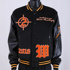 Chaqueta Varsity de Hip Hop para Hombre, con Cuello Tejido Bordado en Piel de Vaca, Estilo Urbano, Incluye un Solo Paquete - Product Image 1